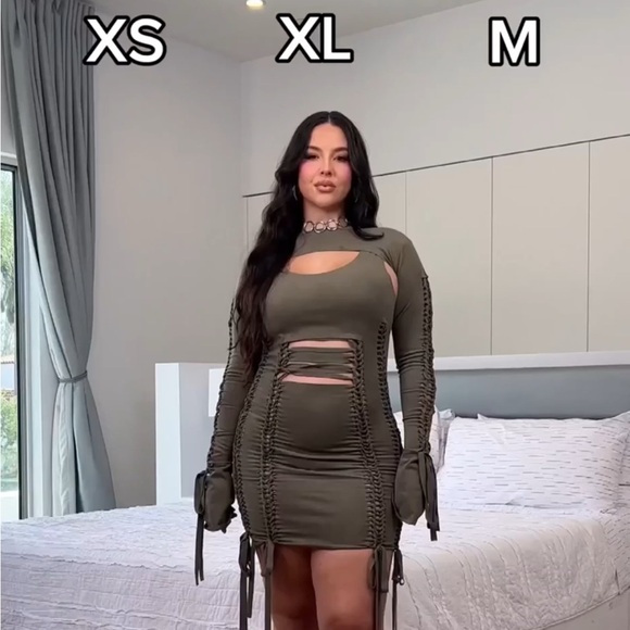 Fashion Nova Olive Green FALL Suede Mini Dress Set  BRAND NEW WITH TAGS